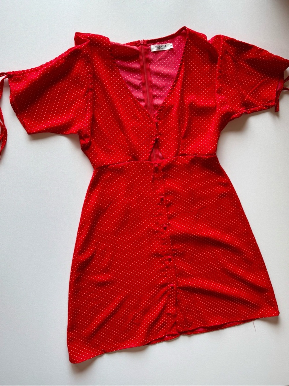Red Polka Dot Mini Dress - V-Neck Button Front